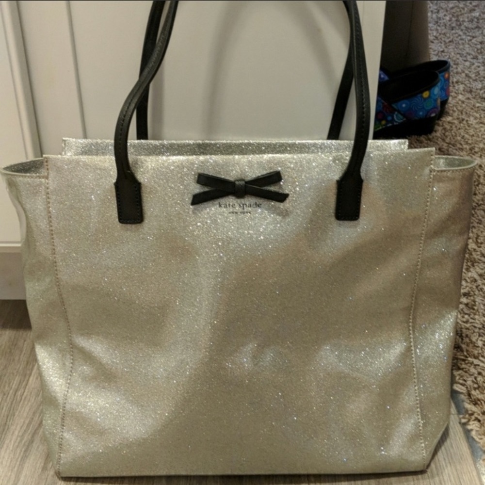 Kate Spade silver glitter tote